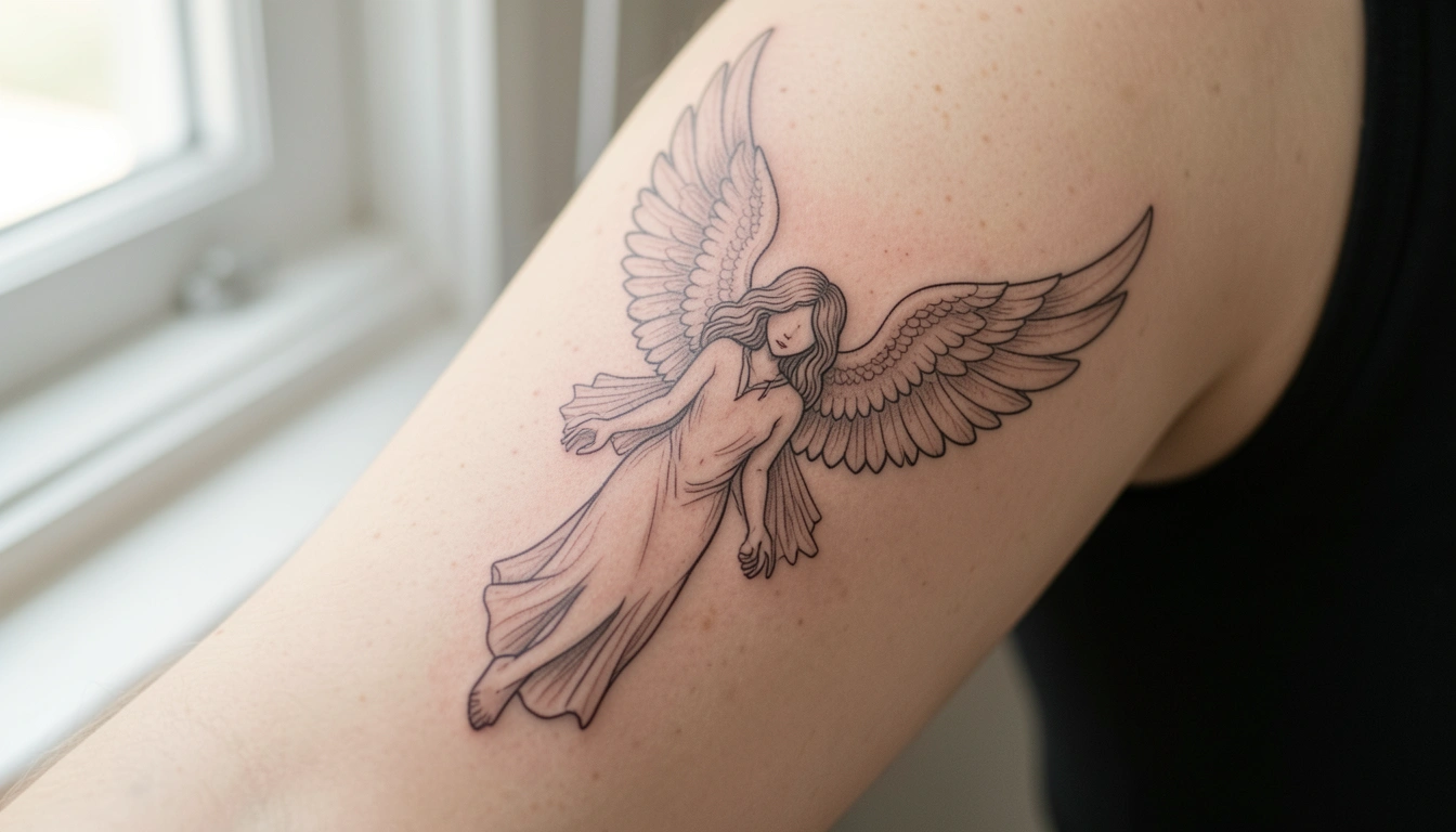 35 Soulful Fine Line Guardian Angel Tattoos with Hidden Meaning