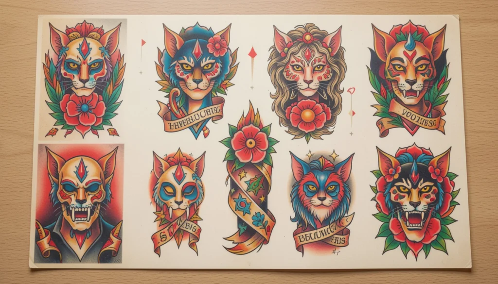 colorful traditional tattoo flash