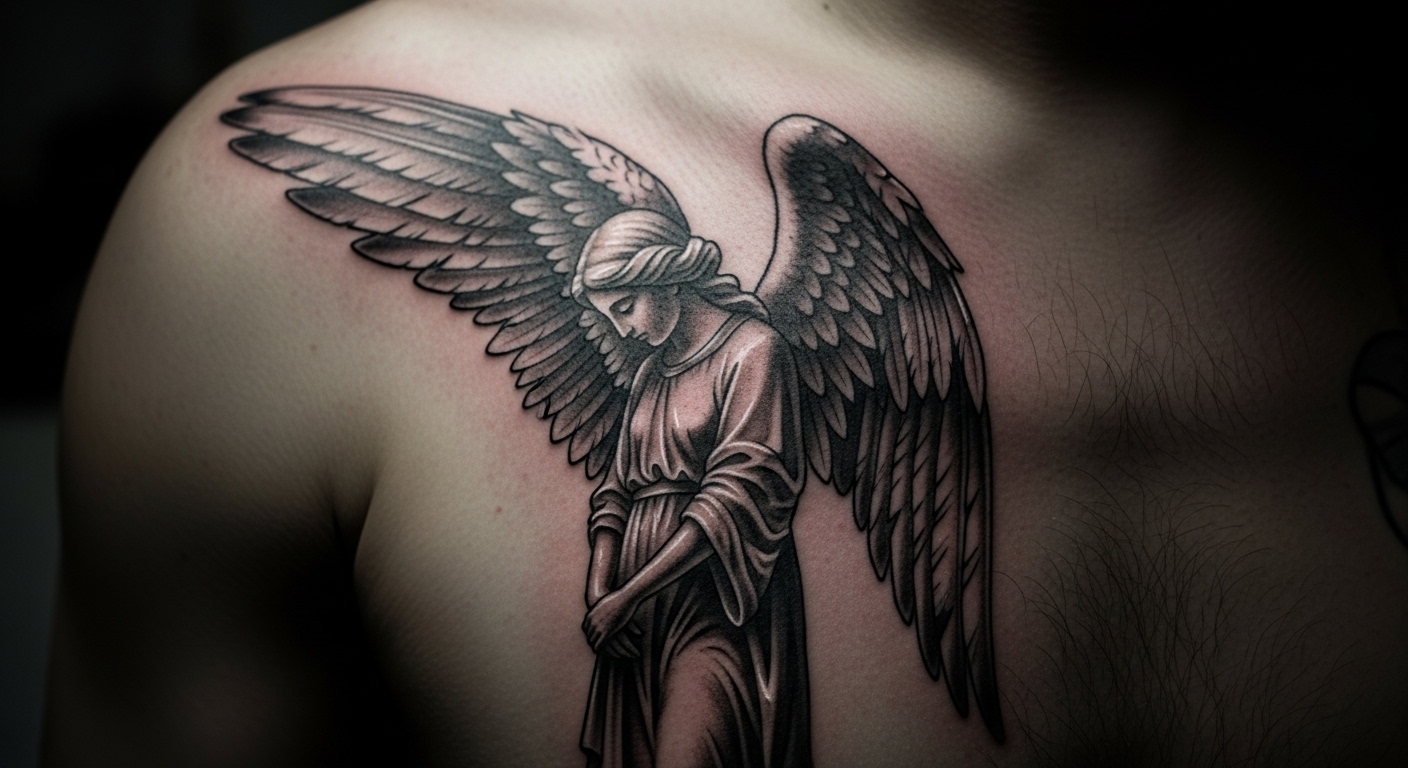 13 Meaningful Black and Grey Angel Tattoos with Hidden Meaning