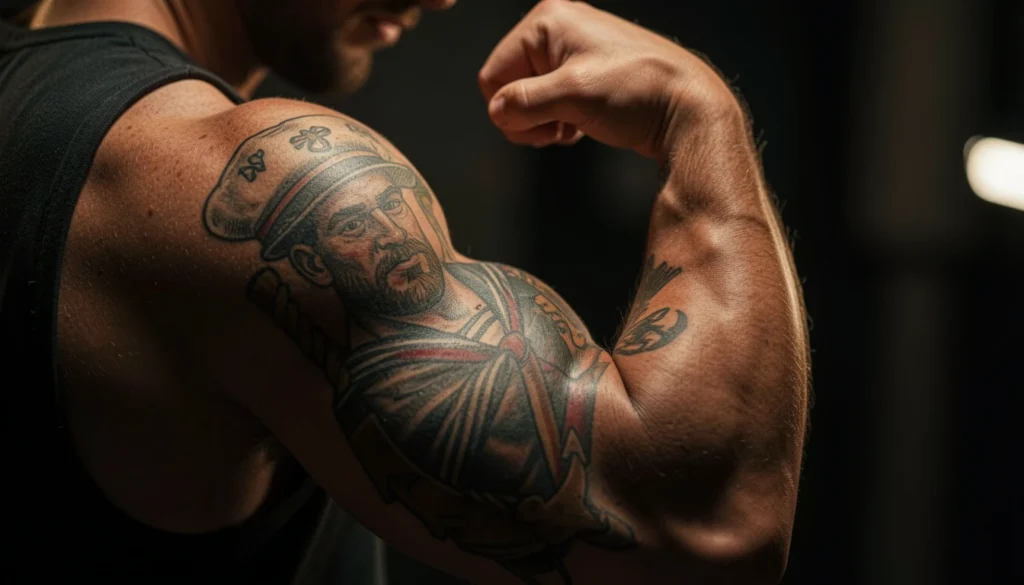 traditional bicep tattoo men