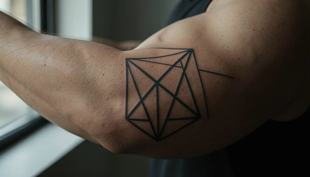 geometric bicep tattoo men