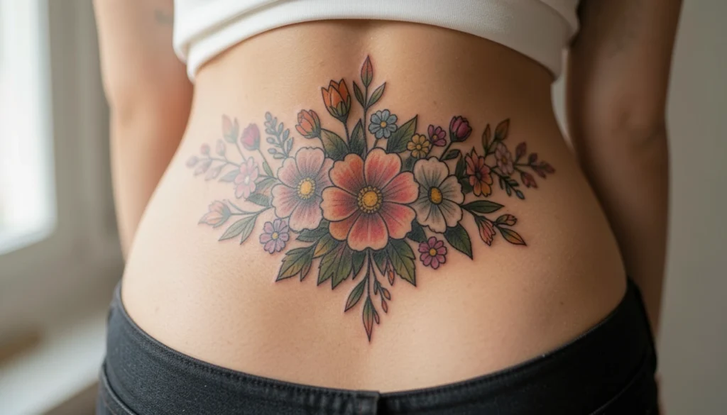 floral lower back tattoos