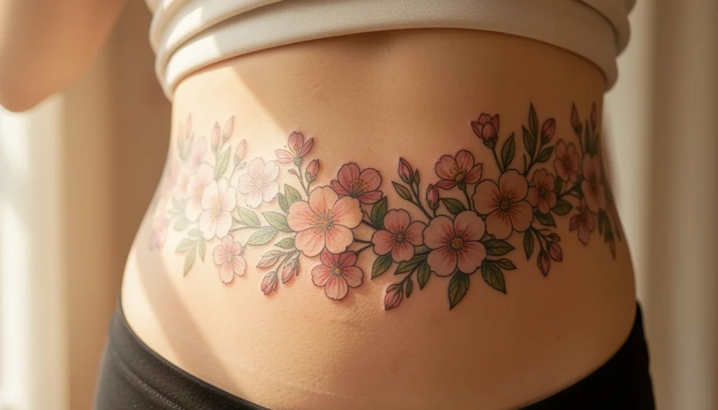 floral waist tattoos for women