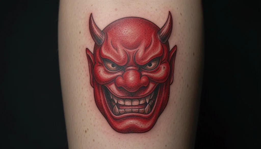 red ink oni mask tattoo