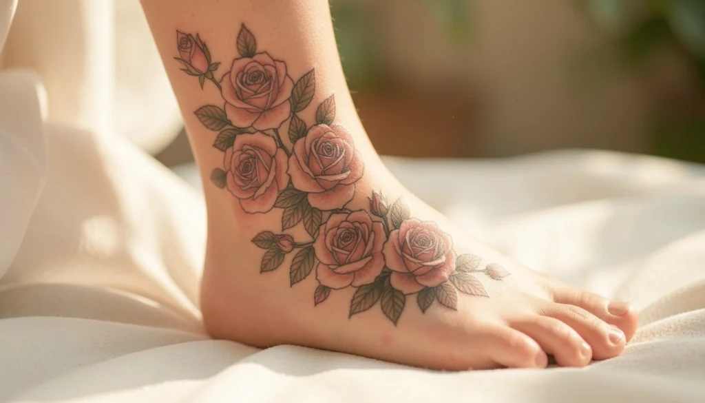 floral foot tattoos for women